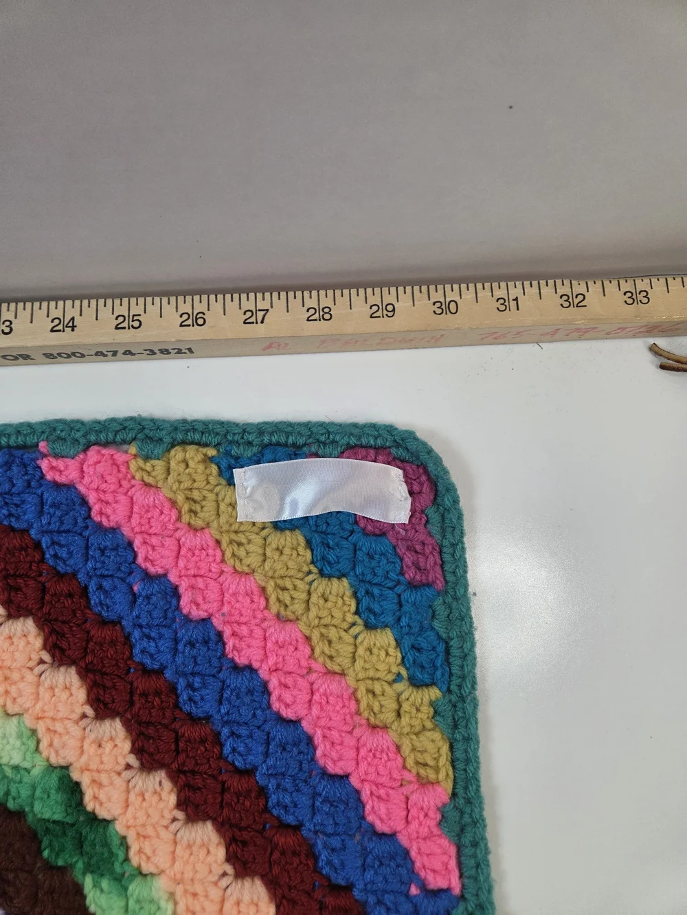 Handmade Multicolor Crochet Lap Blanket - Teal Trim